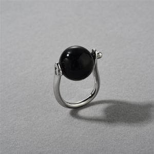 Fashionable Commuter Must Enter Ring Trendy Copper Plated Platinum Inlaid Black Agate Ring European and American Minority Simple and Cold Style Ring