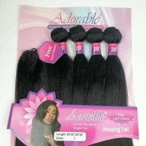 Pack Pack Adorable Amazing Yaki Straight 4PCS+1 Set / 1822inch Synthetic Bundles with Closure Natural Weave African Afro Hair