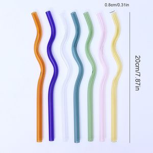 Borosilicate Reusable Eco Glass Drinking High Temperature Resistance Clear Colored Bent Wavy Milk Tail Straws FY5320