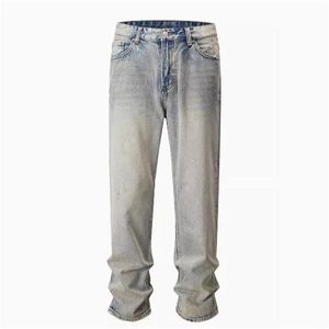 Calça jeans de perna reta para homens e mulheres calças de corrida lavadas