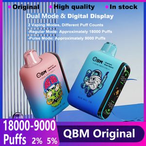 QBM NEW BOX PULD 18000 PULD 9000 DISPOBLE VAPES 18000 PULD 18K PULD 9K VAPER Dual Mode With Digital Display Vape Device E Cigarett 18 ML POD 10 smaker 2% 5% Cigs Vapor Pen