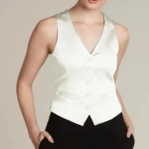 Women's Suits Fashion Vests Women In Coats Satin Sleeveless Single-breasted Jacket V-neck Vest Top Classic Jackets