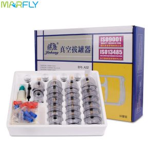 Massageador barato 32 frascos conjunto de terapia de ventosa ventosa acupuntura celulite guasha medicina chinesa massageador corporal relaxar