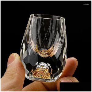 Weingläser Luxus Kristallglas Wodka Sake Shochu Bar Likör Doppelboden Goldfolie Glas Teetasse High-End-Geschenke Hard Liquor Drop D Otxtk