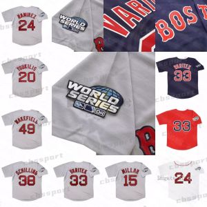 Vintage Manny Ramirez 2004 Boston World Series Jersey 45 Pedro Martinez Kevin Millar 34 David Ortiz Curt Schilling Tim Wakefield Jason Varitek Baseball Jerseys