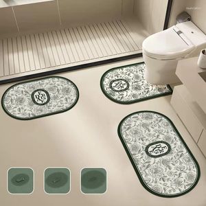 Tapetes antiderrapantes tapete de banheiro chuveiro banho retro floral impresso quarto tapete absorvente entrada capacho em forma de u tapete de banheiro
