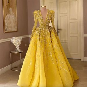 Aso Ebi 2024 Yellow A-line Prom Dress Lace Beaded Evening Formal Party Second Reception Birthday Bridesmaid Engagement Gowns Dresses Robe De Soiree Es
