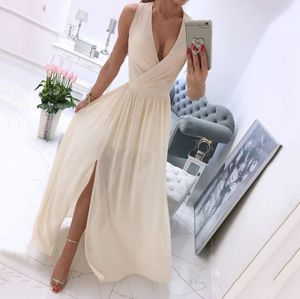 Elegant Classy Wedding Party High Slit Dresses For Women 2024 Temperament Deep V Neck Sleeveless Ladies Woman Clothing 240309