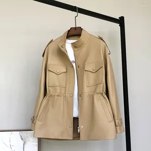 Women's Leather Women Mid Length Waist Collection Genuine Jacket Sheep Windbreaker