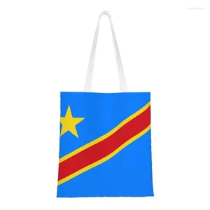 Shopping Bags Flag Of Congo Kinshasa Grocery Tote Women Funny Zaire Canvas Shoulder Shopper Bag Large Capacity Handbag