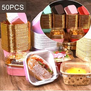 Baking Moulds 50Pcs Square Muffin Cupcake Gold Party Tray Paper Cups Birthday Cake Decoration Brown Letters Box