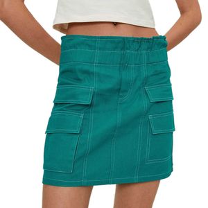 Custom High Quality Short Skirt Women Loose Fit Paperbag Waist Flap Pockets Front Detail Contrast Stitch Cargo Mini