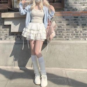 Saias estilo coreano kawaii coquette plissado mini saia mulheres branco harajuku lolita y2k estética moda roupas de verão