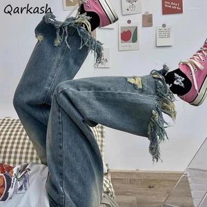 Kvinnors jeans vintage kvinnor mode streetwear nisch blixtlås lös rak koreansk stil gör gamla studenter vår chic tvättad bekväm