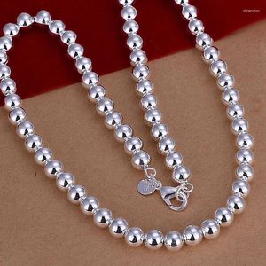 Ketten 925 Sterling Silber 8mm Glatte Perle Kugelkette Halskette Damenmode Hochzeit Verlobung Exquisiter Schmuck