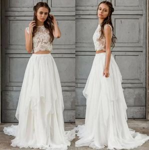 Skräddarsydd sexig tvådelar Boho Wedding Dress 2021 Crop Top Chiffon Summer Beach Garden Bride Dresses Golvlängd Bohemian Countr2956400