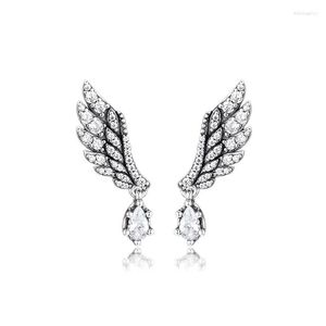 Stud Earrings Authentic 925 Sterling Sier Dangling Angel Wing For Women Clear Cz Earing Original Jewelry Ear Rings Brincos Drop Delive Otl41