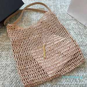 2024 saco de praia grama tecido sacola oco saco de compras mulheres designer bolsa moda hardware carta acessórios bolsa embreagem hobo ombro