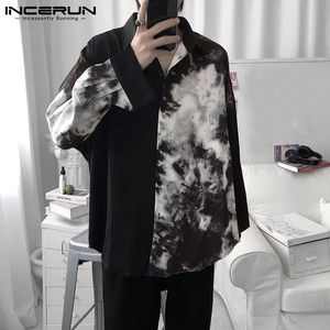 Men Casual Shirt Spring Print Patchwork Lapel Long Sleeve Streetwear Tops Korean Loose Fashion Shirts Camisas 5XL INCERUN 240318