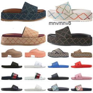 homens mulheres plataforma slides sandálias de designer de luxo multicolorido preto guccir gucci gg branco azul Вы marrom brocado borracha chinelo sapatos de praia