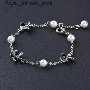 Charm Armbänder Link S Leeker Koreanische Mode Schwarz Emaille Blume Für Frauen Silber Farbe Perle Hochzeit Zubehör Schmuck 039 LK3 Q240321