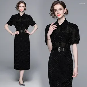 Saias 2024 primavera/verão luxo preto vestido longo conjunto cintura alta moda duas peças saia feminina manga curta meia