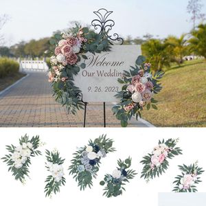 Torkade blommor Yan Artificial Wedding Arch Kit Boho Dusty Rose Blue Eucalyptus Garland Drapes For Decorations Welcome Sign 230613 Dro Dhi8u