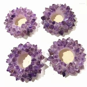 Decorative Figurines Natural Amethyst Rough Point Candlestick Crystal Healing Gemstone For Sale