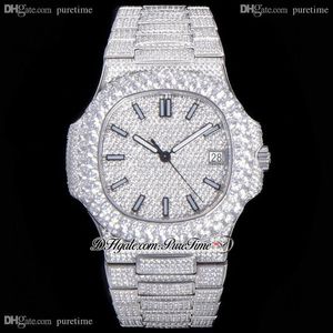 2021 TWF Pavimentada Diamantes 5711 324SC 324CS Automático Mens Watch Stick Marcadores Totalmente Gelado Diamante Pulseira de Aço Inoxidável Super 287B