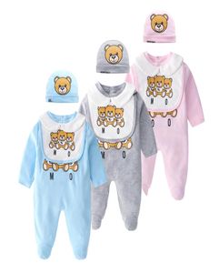 Retail Newborn baby onesies 2pcs set with cap cotton bear printed jumpsuit onepiece onesies jumpsuits toddle infant kids designer8597724