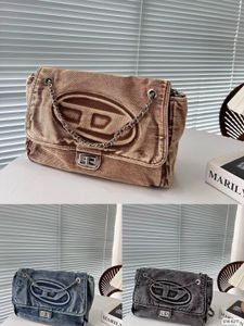 Evening Bags Moto & Biker Denim Cloth for Women Designer Handbags Purses 2024 in Vintage Washing Process Belt Buckle Shoulder