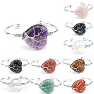 Bangle Copper Wire Wrap Love Heart Natural Crystal Stone Open Cuff Charm Bracelets For Women