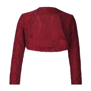 Jacken Kinder Mädchen Formale Kleid Mantel Langarm Reine Farbe Floral Spitze Shrug Open Bolero Strickjacke Für Bridemaid Party Kleid