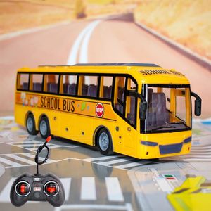 130 RC Car Electric Remote Control Bus med lätt turnébuss Modell 2.4G Barnmodellleksaker för pojke barn födelsedagspresent 240311