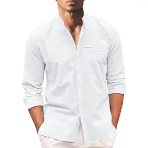 Men's Casual Shirts Spring Men Shirt Stand Collar Long Sleeve Breathable Single-breasted Fall Top For In Solid Color