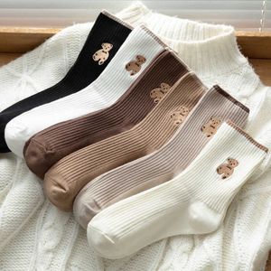 Socks Childrens Mid length Socks Autumn New Academy Style Coffee Teddy Bear Autumn Edition Womens Socks Trend