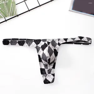 Mutande da uomo plaid stampato T Back sexy U sacchetto convesso slip perizoma comode mutandine traspiranti intimo bikini a vita bassa