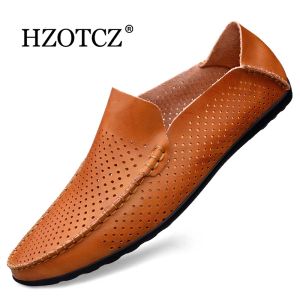 Schuhe Sommer Echte Lederschuhe Männer bequeme Mesh Männer Slebringe Freizeitschuhe Männer Wohnungen Heißer Verkauf Fahrschuhe Moccasins Plus Size