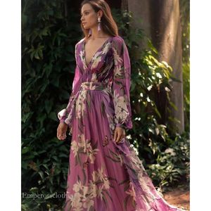 Jesień sukienki dla kobiet mody bohemian kwiatowy nadruk v szyja plisowana szyfonowa sukienka hurtowa darmowy statek Z4 Casual