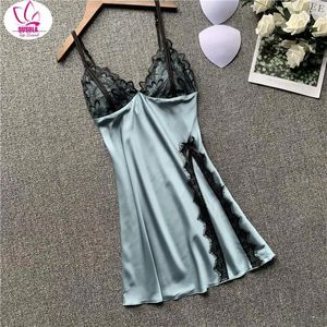 Women's Sleepwear SUSOLA Summer Women Satin Sleeveless Nightgowns Female Sexy Nightshirts Split Sleepshirts Lace Backless Nightdress