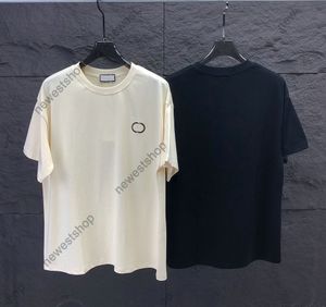 真のサイズの男性デザイナーティーTシャツ24SSメンズ刺繍レタープリント半袖Tシャツ綿女性ブラックアプリコットTシャツXS-XL