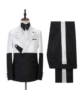 MEN039S Suits Blazers 2022 Benzersiz Tasarım Beyaz Desen Kostüm Homme Mens 2 PCS Sağdıç Düğün Smokin Terno Maskulino SLI6172724