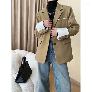 Kvinnors kostymer khaki sömmar mode pendlare casual kvinnor kostym kappa tjock varm elegant lös korea chic svart kvinnlig höstvinter