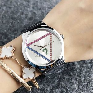 Brand Watch Women Girl Colorful Crystal Triangle Style Metal Steel Band Quartz Wrist Watches GS13