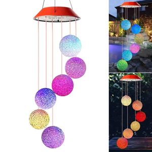 Garden Decorations Solar Powered LED Wind Chime Portable Color Changing Spiral Spinner Windchime House Outdoor Hanging Decorative Windbell