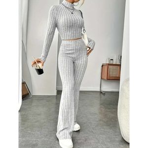 2024 Skinny Fashion Solid Color Pit Stripe Women's Set Long Sleeve Sticked Shirt Underlay for Women