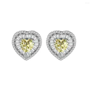 Stud Earrings Zhenchengda Heart Shaped 7mm Light Yellow Main Diamond 925 Sterling Silver For Girls Non Fading