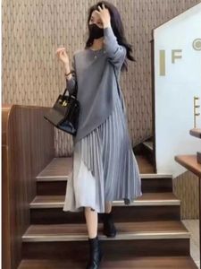 Basic Casual Dresses Womens Dress Sweater Autumn Winter 2024 New in Fake Two Piece Set Korean Style Elegant Pullover Dress Sweater Womens ClothingC24315