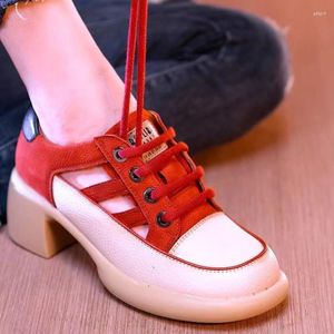 Dress Shoes Female Rome Lace-up Sandals Summer Fashion Round Head High Heels Casual Hollow Non-slip Walking Zapatos Para Mujer