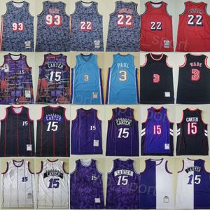 Retro Basket Jimmy Butler Maglie 22 Uomo Vintage Vince Carter 15 Chris Paul Dwyane Wade 3 Camicia Ritorno al passato per gli appassionati di sport Cucita su abbigliamento sportivo Alta qualità